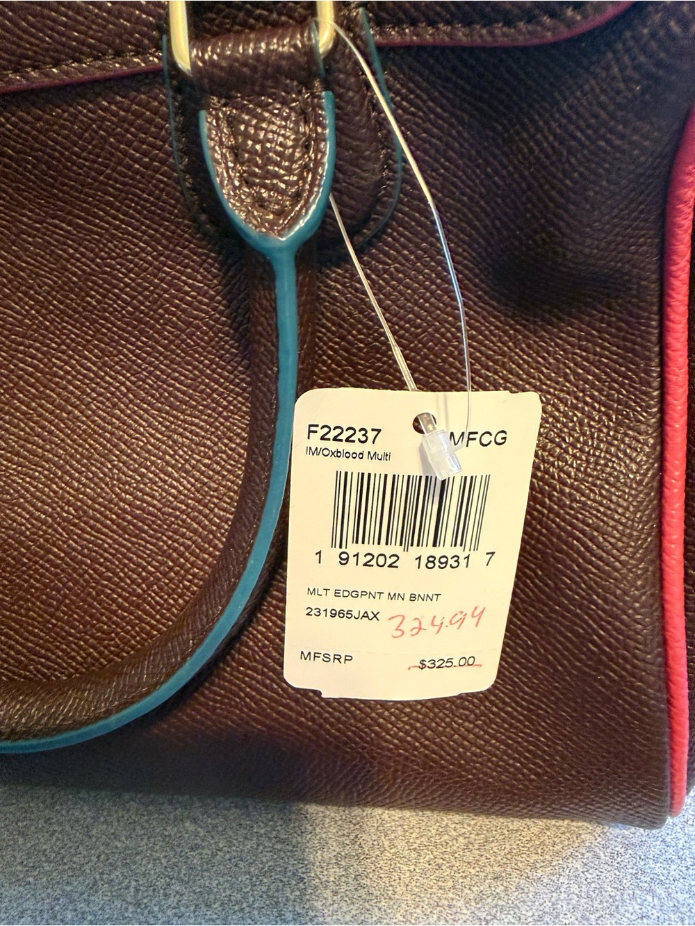 Coach Leather Satchel in Deep Merlot with Pink Piping - Picture 4 of 12
